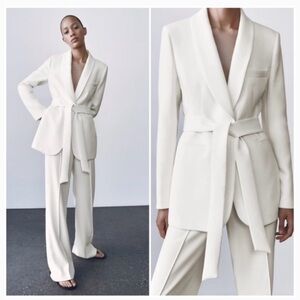 BELTED TUXEDO JACKET AND PANTS -2PCS-ZW COLLECTION ECRU. Size M, L.